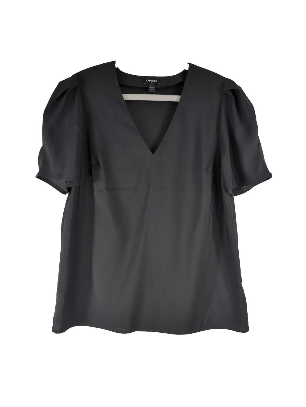 Express Black Deep V-Neck Blouse Size XS Featuring Puff Sleeves.